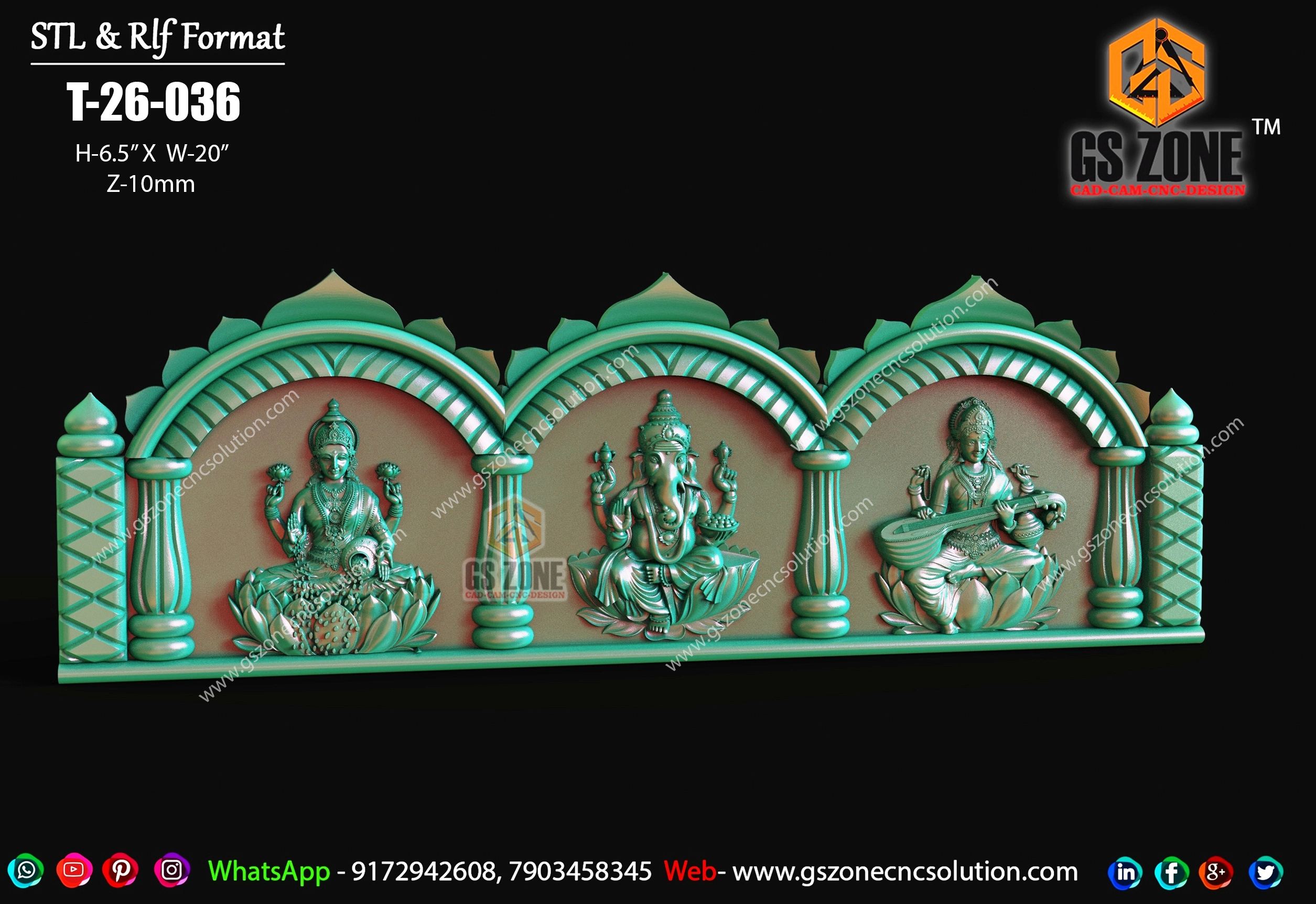 3D Lakshmi Ganesha Saraswati Temple Panel