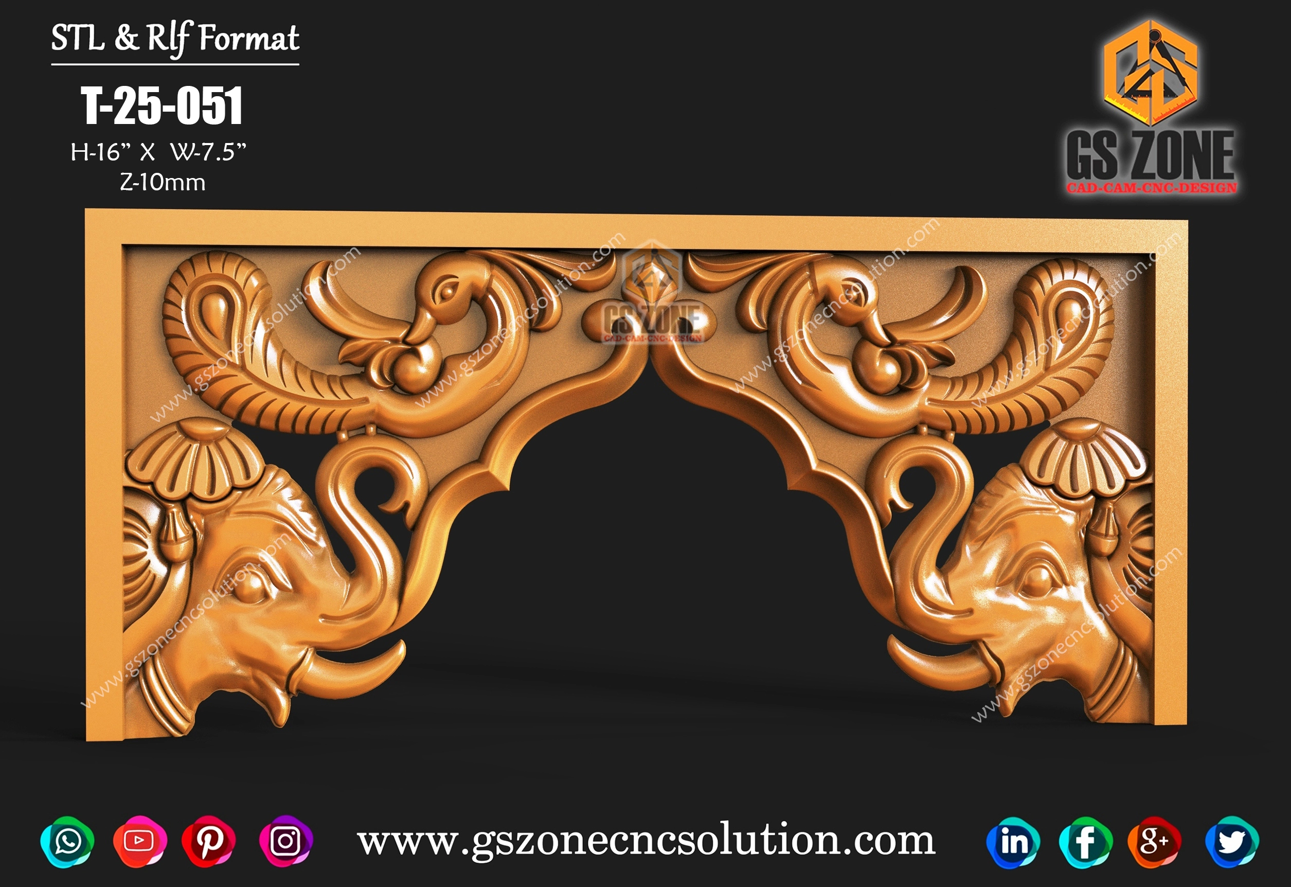 T-25-051 | 3D Temple Arch Panel – Elephant & Peacock Motif