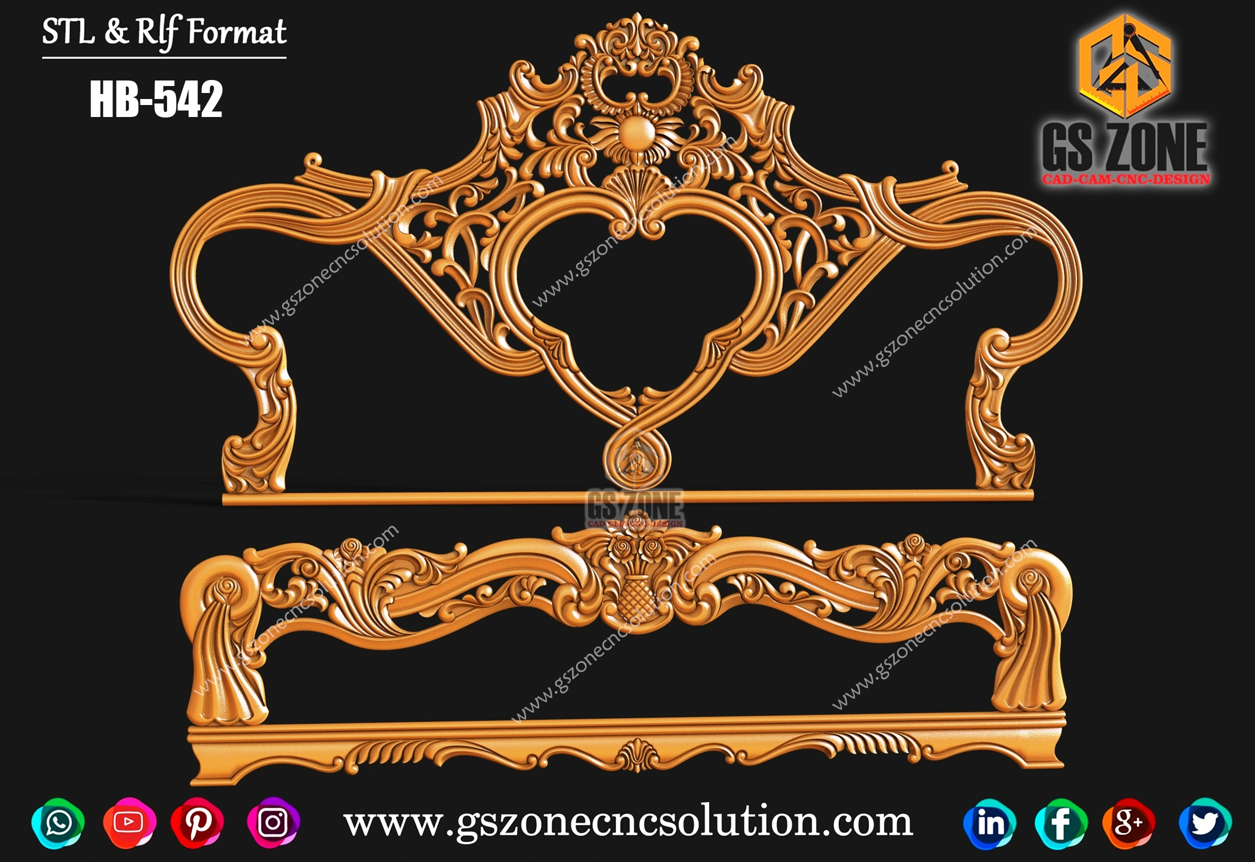 HB-542 – Royal Open-Frame Headboard 3D Model