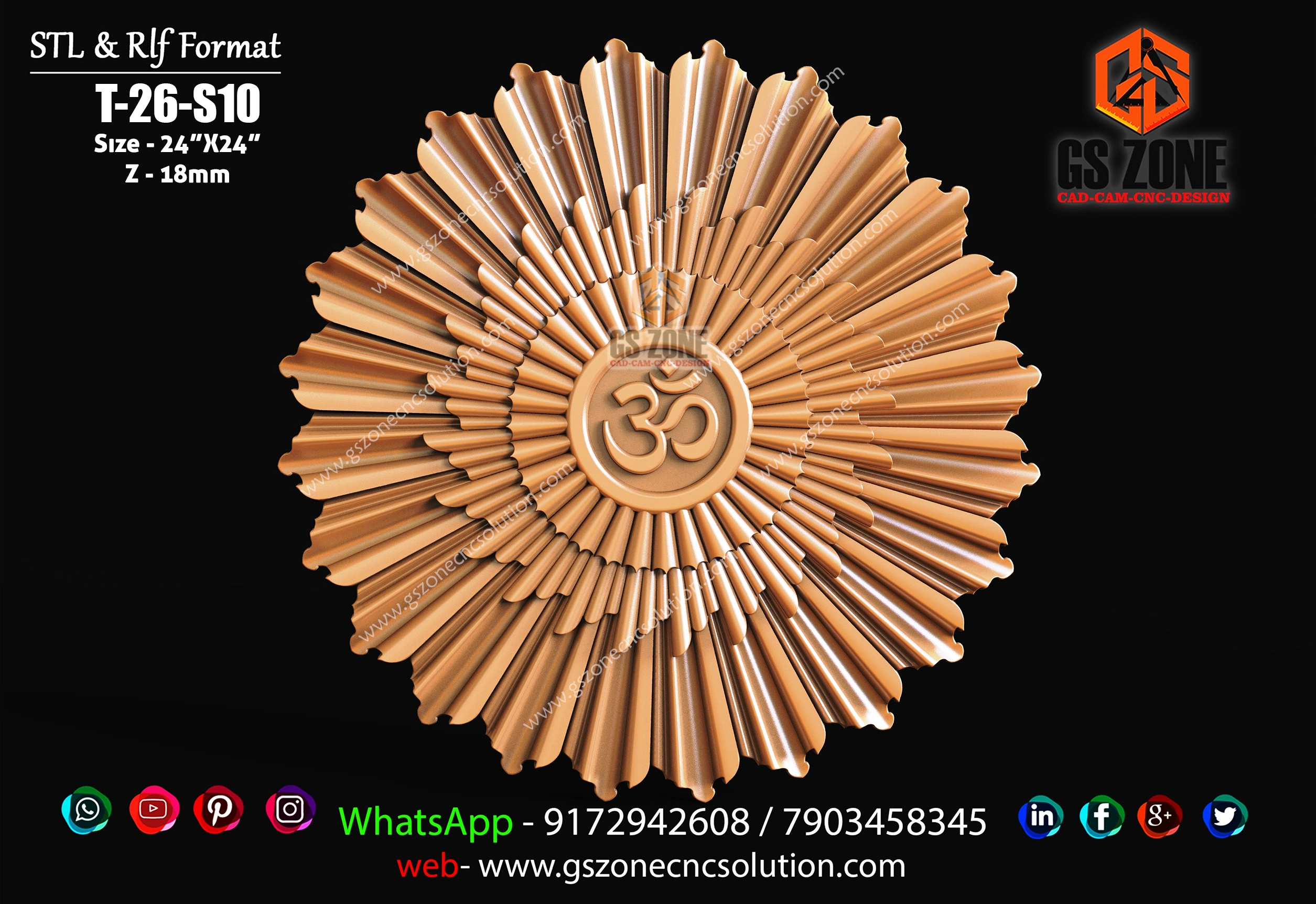 T-26-S10 | Divine Om Sunburst 3D CNC Temple Design 