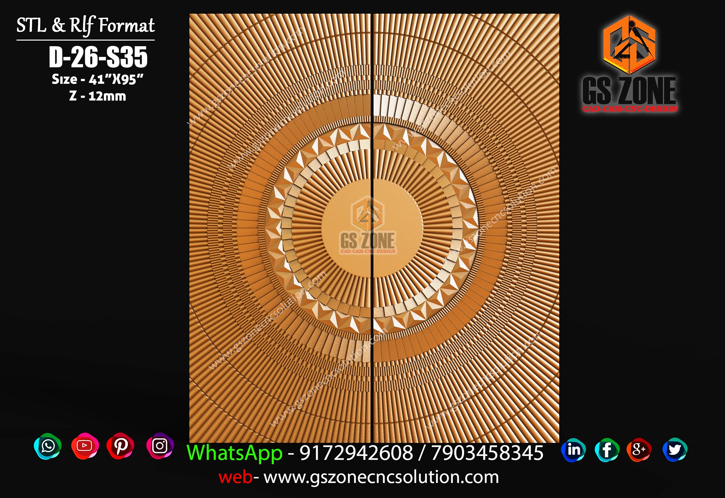 D-26-S35 | Luxury Concentric Radial 3D CNC Wall & Door Panel Design ...