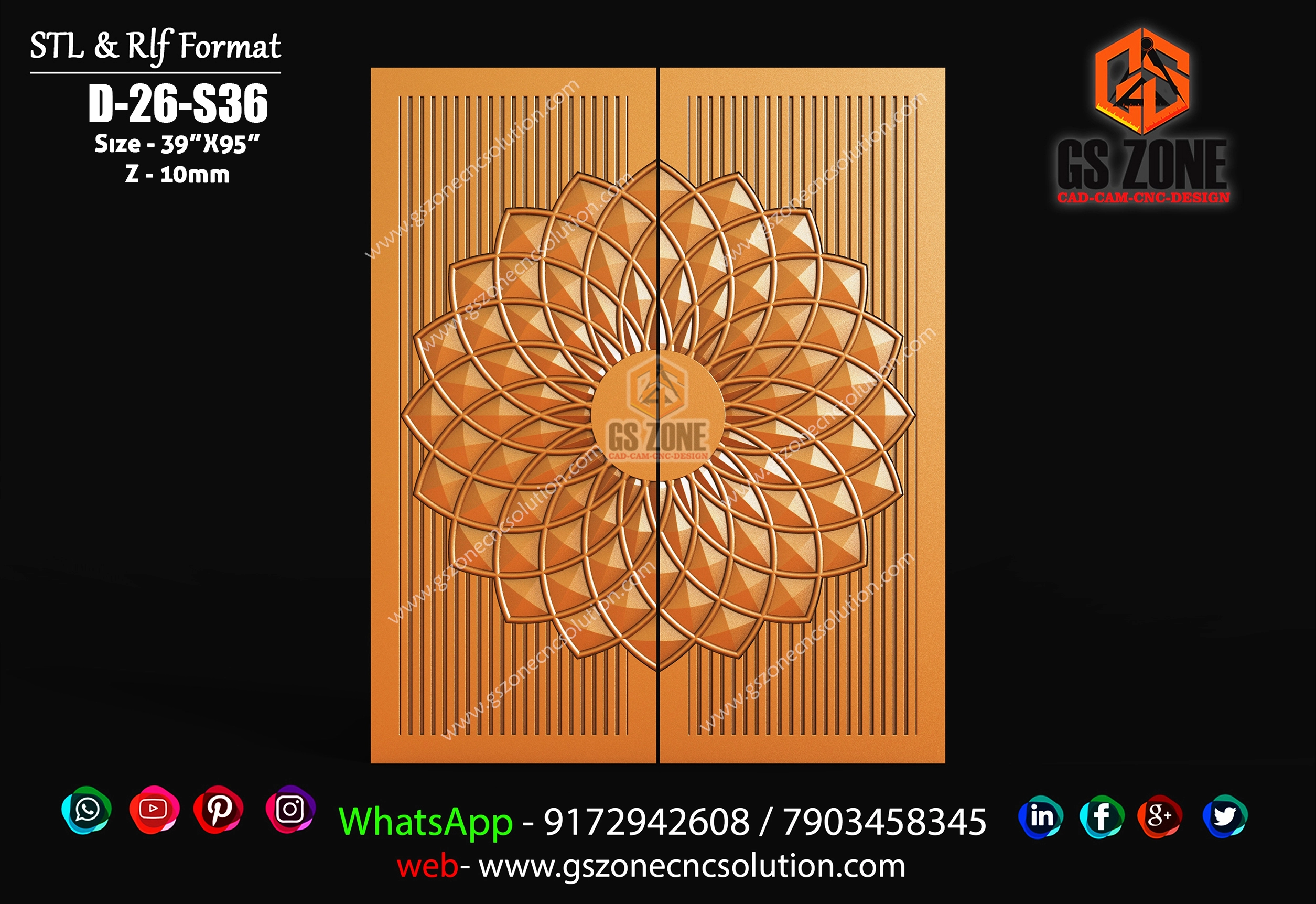 D-26-S36 | Royal Lotus Flower 3D CNC Wall & Door Panel Design 
