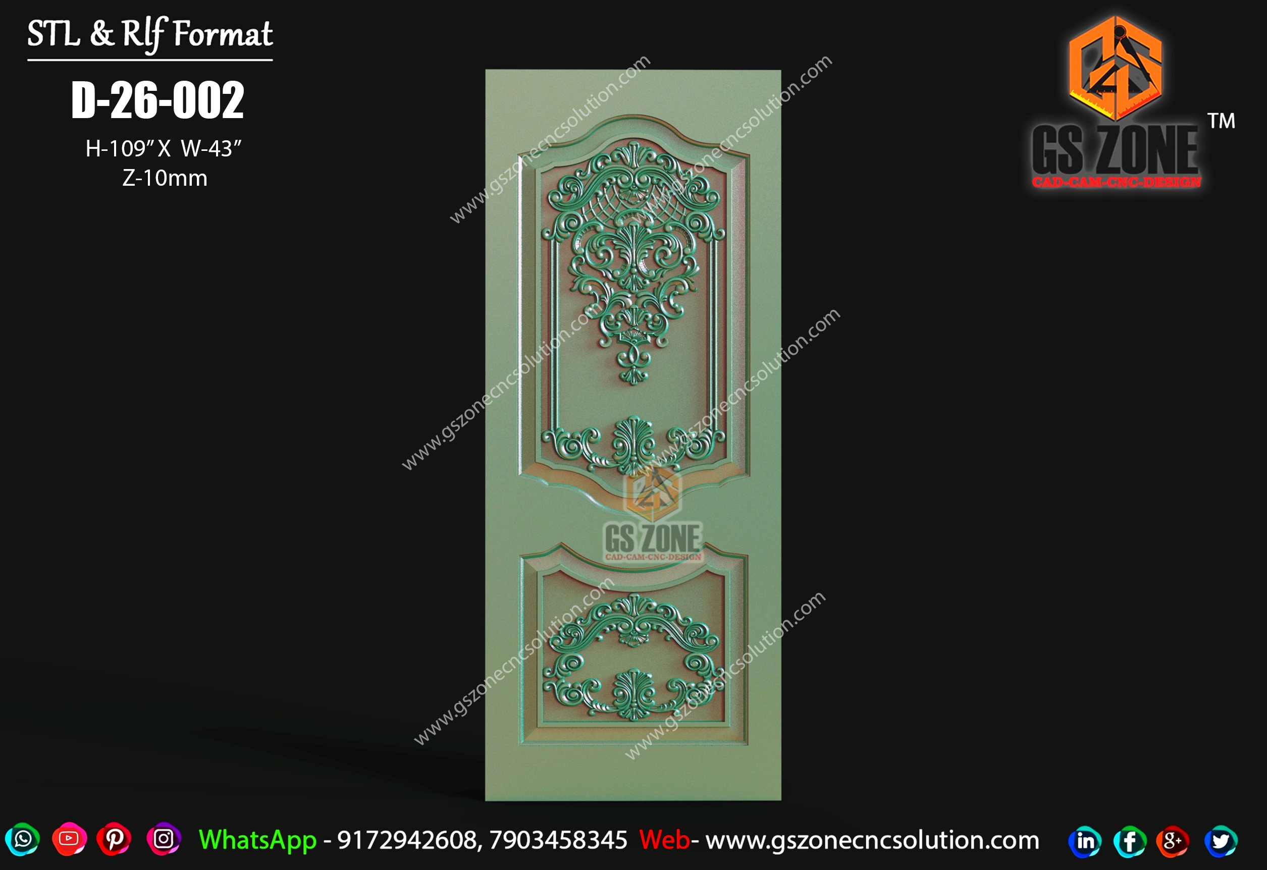 D-26-002 | Luxury Royal 2-Panel 3D CNC Door Design | GS ZONE CNC SOLUTION™