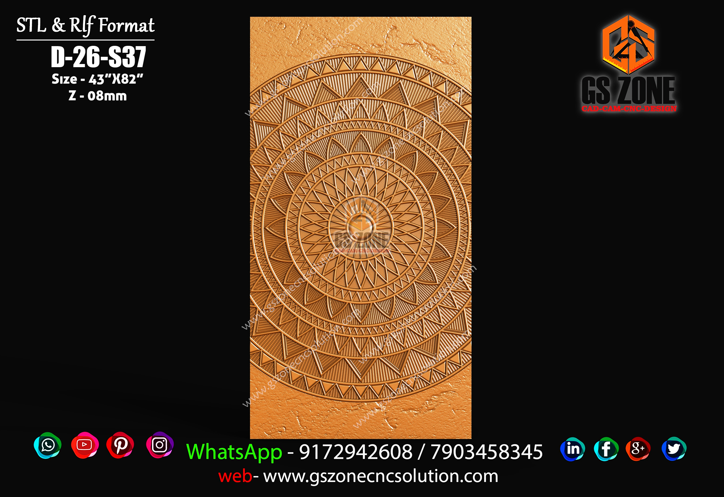 D-26-S37 | Premium Geometric Mandala 3D CNC Wall & Door Panel Design ...