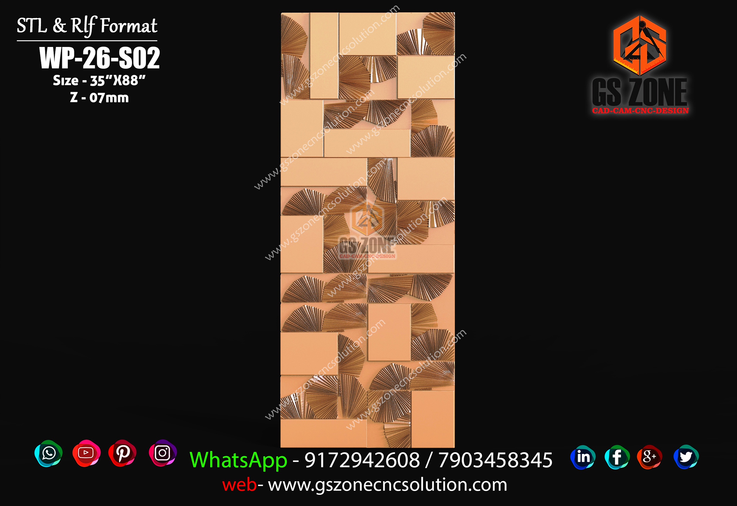 WP-26-S02 | Modern Geometric Fan Texture 3D CNC Wall Panel Design | GS ...